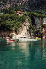 Sticker - Seaside of Paleokastritsa village on Corfu Island in Greece