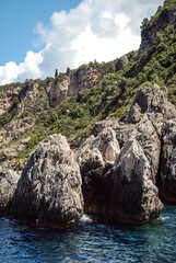 Canvas Print - Rocky coats of west part of Corfu Island near Paleokastritsa village in Greece