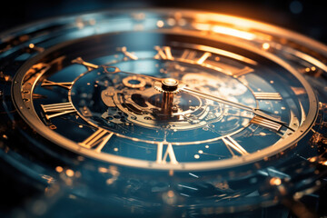 Poster - a clock face created from layers of overlapping transparent sheets, giving a sense of depth and comp