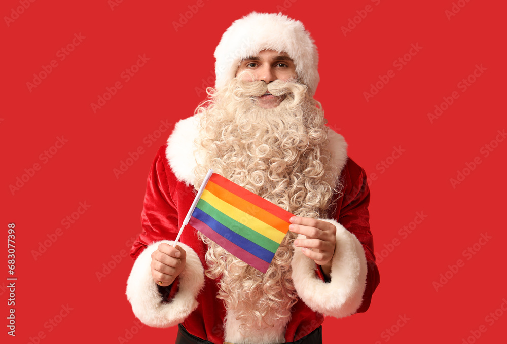 Santa Claus with LGBT flag on red background