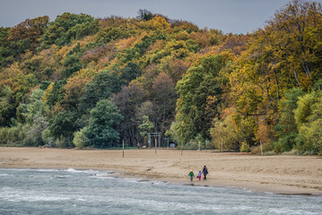 Wall Mural - Beach in Orlowo district of Gdynia city, view from pier, Poland