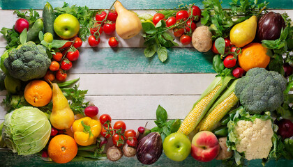 Wall Mural - fresh fruits and vegetables in the form of a frame