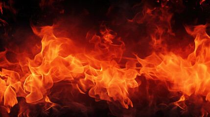 Canvas Print - Fire flames on black background. Abstract blaze fire flame texture background