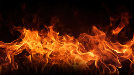 Poster - Fire flames on black background. Abstract blaze fire flame texture background