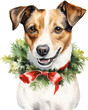 Christmas jack russel in santa hat wrapped in christmas lights created with Generative AI technology