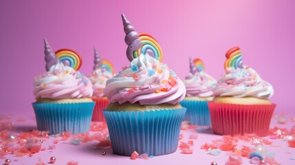 Sticker - A group of cupcakes sitting on top of a table