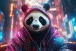 Cyberpunk style panda concept with bright neon colors.