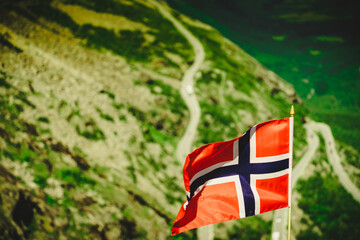 Poster - Norwegian flag and Trollstigen mountain road