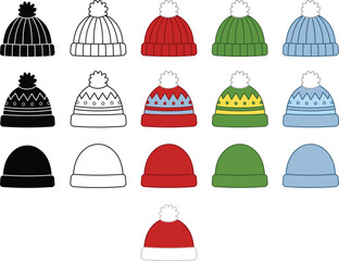 Wall Mural - Winter Hats / Toques Clipart Set - Outline, Silhouette & Color