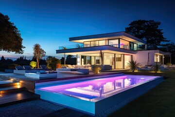 pool in night in luxury house