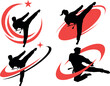 Kung fu karate taekwondo silhouettes set, black & red vector illustration design on white background V2