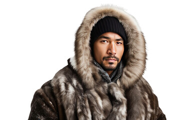 Wall Mural - a high quality stock photograph of a single eskimo man in a pose in the center isolated on white background