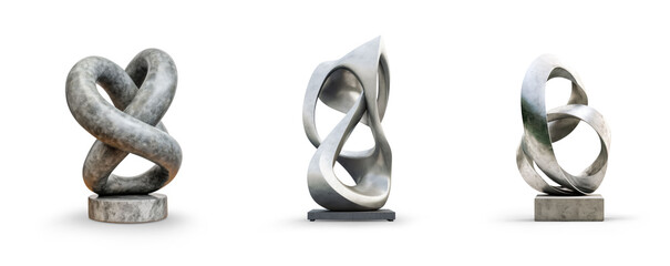 generic modern abstract decor sculpture in deferent chrome cement stone rose gold and glossy materia