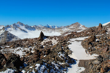 Wall Mural - Beautiful mountain landscape with snowy and peaks, volcanic rocks and glaciers