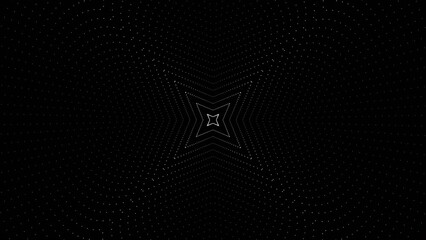 Poster - 3d space effect with pattern of dots. Animation. Hypnotic effect of immersion in animation with pattern of dots. Movement in flow of pattern of dots on black background