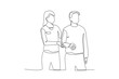 © dionlaloc - Single continuous line drawing of A female nurse is helping the elderly to do therapy. Medical health care service workers concept one line draw design vector graphic illustration
