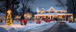 White New England Home Decorated With Extravagant Christmas Decorations and Lights - Generative Ai
