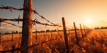 The Imposing Presence Of A Barbed Wire Fence, Symbolizing Protection