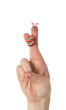 Digital png illustration of hand with bunny holding egg on fingers on transparent background
