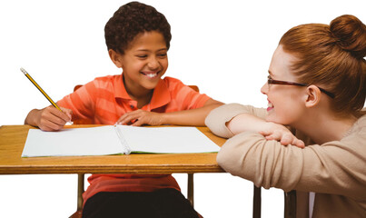 Sticker - Digital png photo of divers female teacher and schoolboy on transparent background