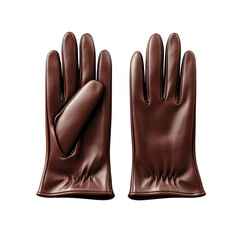 Brown leather gloves. Cut out on transparent