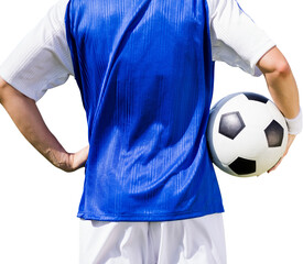 Canvas Print - Digital png photo of back view of caucasian male football player with ball on transparent background