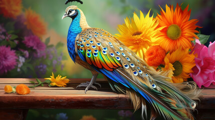 Poster - peacock in the garden HD 8K wallpaper Stock Photographic Image 