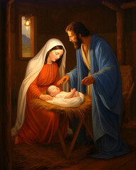 Wall Mural - Mary, Joseph and the baby Jesus, Son of God, Christmas story, Christmas night