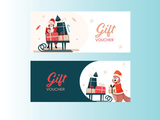 Wall Mural - Gift Vouchers Banner or Horizontal Template Design in Two Color Options, Merry Christmas Celebration Concept.