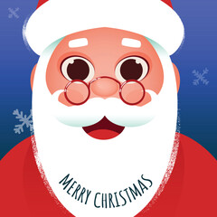 Wall Mural - Merry Christmas Celebration Concept with Cute Santa Claus Face on Blue Background. Can Be Used as Greeting Card.