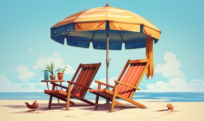 Wall Mural - Beautiful beach. Chairs on the sandy beach near the sea. Summer holiday and vacation concept for tourism. Inspirational tropical landscape.