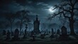moon over graveyard in the night photo