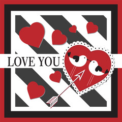 Canvas Print - valentine card with hearts and love birds