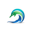 © LomaPari2021 - Dolphin logo green and blue in the style of logo on white background