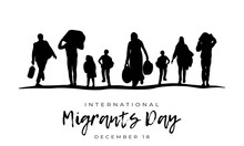 International Migrant Day.Horizontal Banner With Migrant Silhouettes.Vector Illustration.