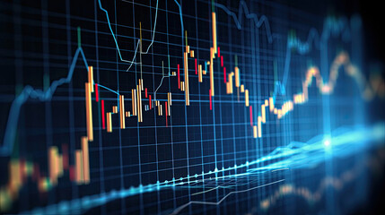 Poster - perspective view of stock market growth, business investing and data concept with digital financial 