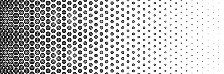 Aufkleber - horizontal black halftone of white snow flake in black circle design for pattern and background.