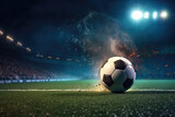 Fototapeta Sport - Banner with space for text soccer ball on stadium arena