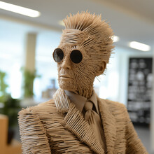 A Male Business Man Made Out Of Wooden Needles