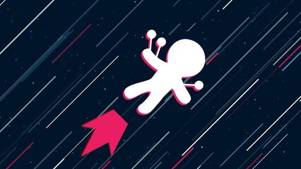 Poster - Voodoo Doll symbol flies through the universe on a jet propulsion. The symbol in the center is shaking due to high speed. Seamless looped 4k animation on dark blue background with stars