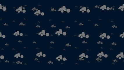Poster - Road roller symbols float horizontally from left to right. Parallax fly effect. Floating symbols are located randomly. Seamless looped 4k animation on dark blue background