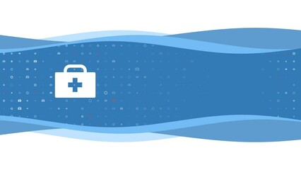 Poster - Animation of blue banner waves movement with white first aid symbol on the left. On the background there are small white shapes. Seamless looped 4k animation on chroma key background