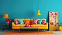 The Multicolored Wall Could A Diverse Range Of Hues, Such As Various Shades Of Blue, Green, Yellow, Or Any Combination Of Bright And Vivid Colors, Contributing To A Lively And Eclectic Ambiance.