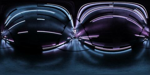 Poster - 360 degree full panorama environment map of of a dark room illuminated by multiple lights in a stunning 3D render 3d render illustration