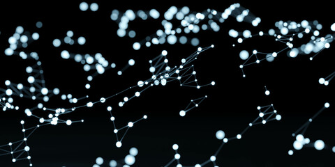 Poster - A minimalist 3D render with white dots and lines on a black background 3d render illustration