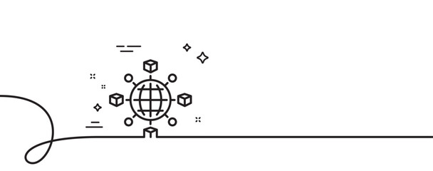 Poster - Logistics network line icon. Continuous one line with curl. Parcel tracking sign. Goods distribution symbol. Logistics network single outline ribbon. Loop curve pattern. Vector