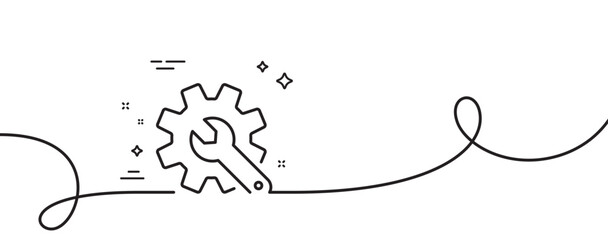 Poster - Customisation line icon. Continuous one line with curl. Settings or editing sign. Repair symbol. Customisation single outline ribbon. Loop curve pattern. Vector
