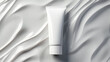 White plastic tube of moisturizer on white background. Flat lay, top view, copy space.