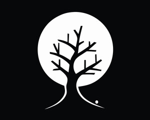 Poster - Black and white tree on the Yin Yang symbol