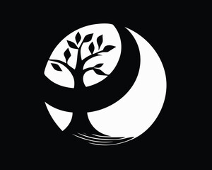 Poster - Black and white tree on the Yin Yang symbol